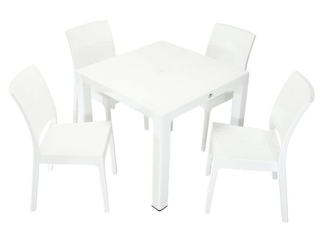 Mandella Elit Rattan 90x90 Elit Sandalye Masa Takımı BEYAZ