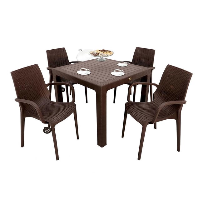 Mandella Elit Rattan 90x90 Nirvana Koltuk Camlı Masa Takımı Kahverengi