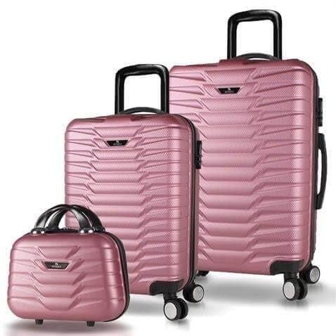 Croc Abs Makyaj Kabin ve Orta Boy Rose Gold 3lü Valiz Seti