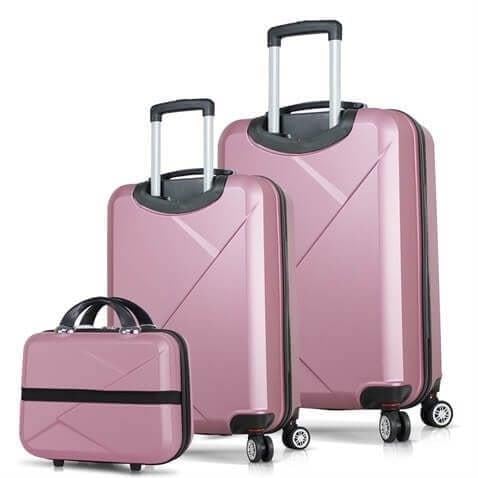 Diamond Abs Kabin Orta ve Makyaj Boy Rose Gold 3lü Valiz Seti