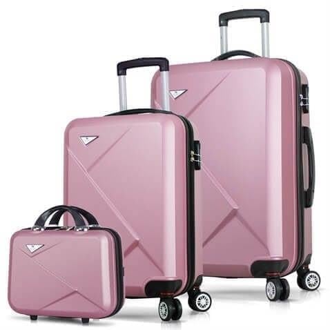 Diamond Abs Kabin Orta ve Makyaj Boy Rose Gold 3lü Valiz Seti