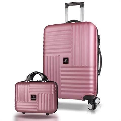 Puzzle Abs Makyaj ve Orta Boy Rose Gold  2li Valiz Seti