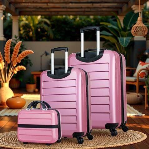 Ruby Abs Kabin Orta ve Makyaj Boy Rose Gold 3lü Valiz Seti