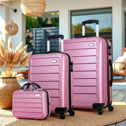 Ruby Abs Kabin Orta ve Makyaj Boy Rose Gold 3lü Valiz Seti