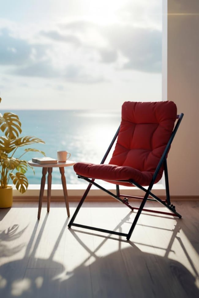 Napper Katlanabilir Kırmızı Şezlong - Su Geçirmez Kumaş, Metal İskelet, Balkon ve Bahçe Sandalyesi