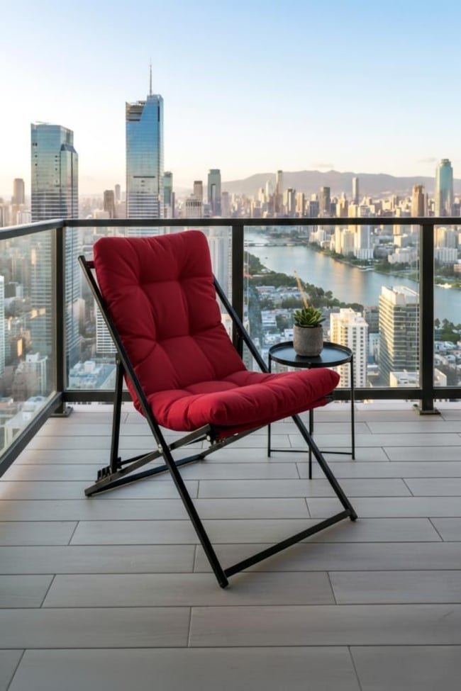 Napper Katlanabilir Kırmızı Şezlong - Su Geçirmez Kumaş, Metal İskelet, Balkon ve Bahçe Sandalyesi
