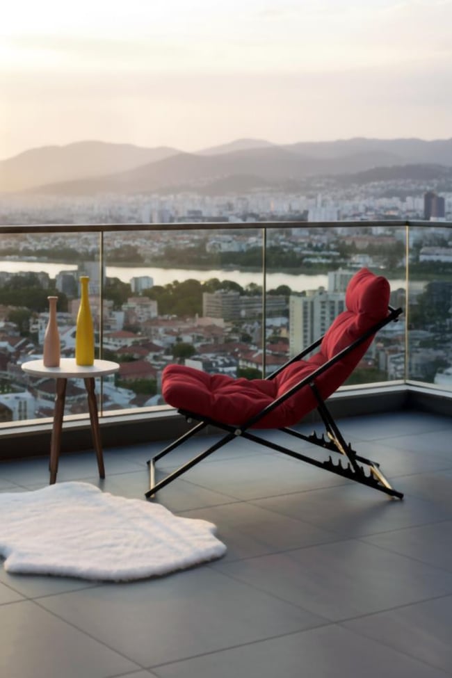 Napper Katlanabilir Kırmızı Şezlong - Su Geçirmez Kumaş, Metal İskelet, Balkon ve Bahçe Sandalyesi