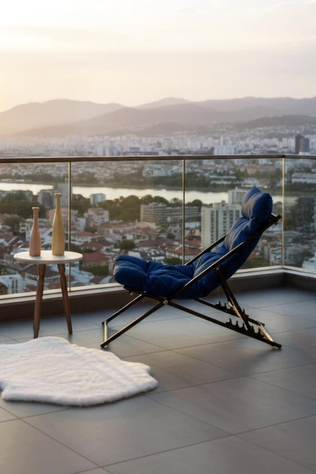 Napper Katlanabilir Mavi Şezlong - Su Geçirmez Kumaş, Metal İskelet, Balkon ve Bahçe Sandalyesi