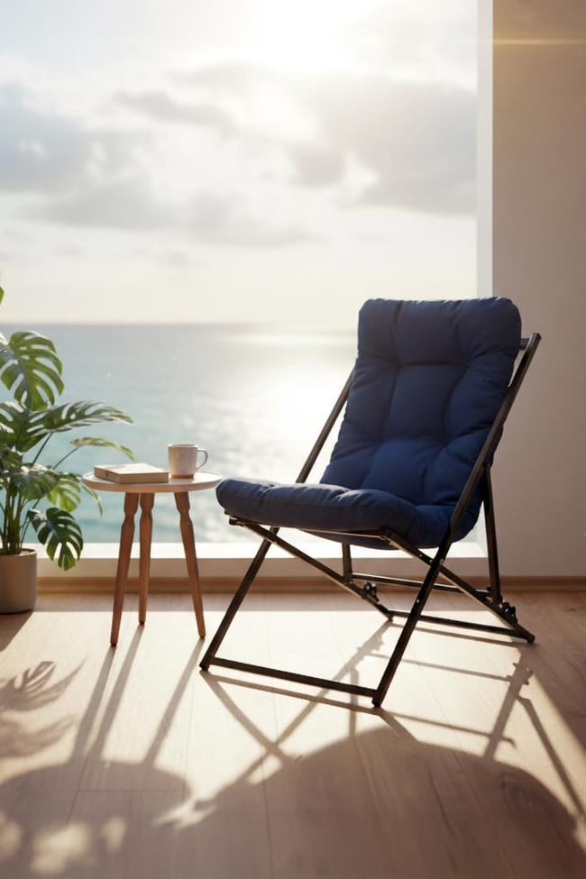 Napper Katlanabilir Mavi Şezlong - Su Geçirmez Kumaş, Metal İskelet, Balkon ve Bahçe Sandalyesi