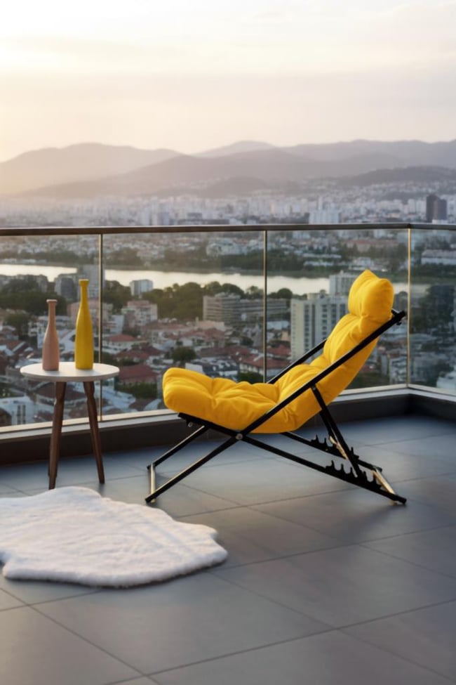 Napper Katlanabilir Sarı Şezlong - Su Geçirmez Kumaş, Metal İskelet, Balkon ve Bahçe Sandalyesi