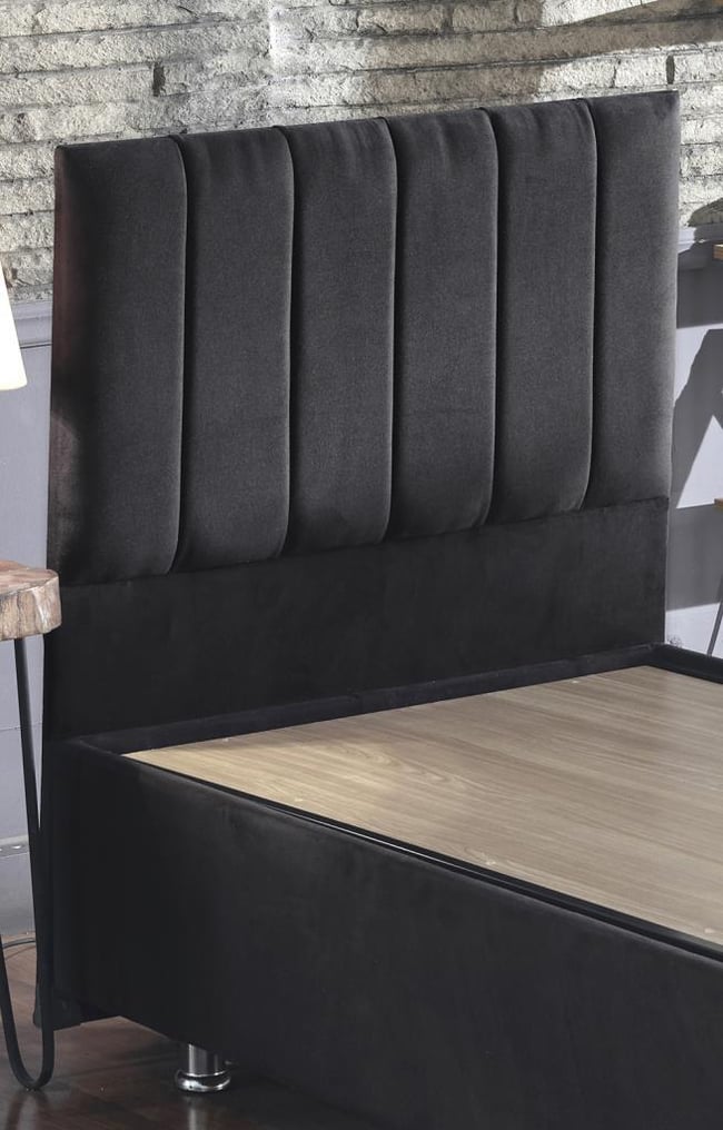 Niron Ela Baza ve Başlık Seti - 90x200 cm Tek Kişilik Siyah Kumaş Baza ve Başlığı Silinebilir Soho Kumaş