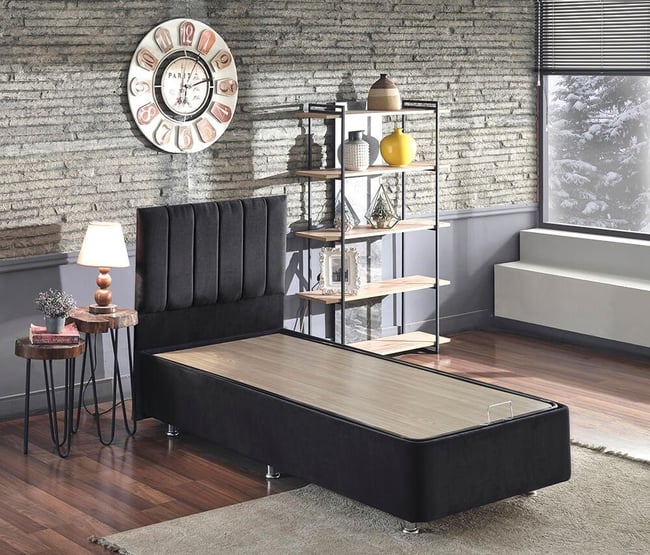 Niron Ela Baza ve Başlık Seti -100x200 cm Tek Kişilik Siyah Kumaş Baza ve Başlığı Silinebilir Soho Kumaş