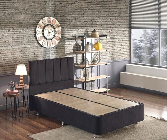Niron Ela Baza ve Başlık Seti -120x200 cm Tek Kişilik Siyah Kumaş Baza ve Başlığı Silinebilir Soho Kumaş