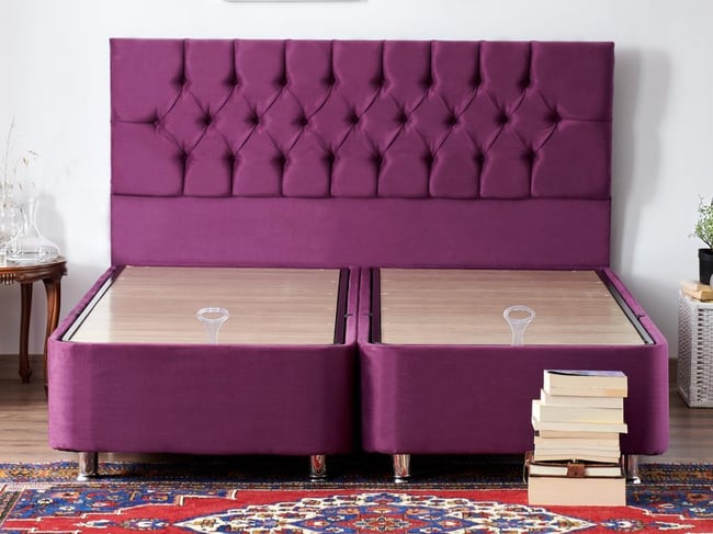 Niron Purple Baza ve Başlık Seti 140x190 cm Çift Kişilik Sandıklı Mor Kumaş Baza ve Başlığı