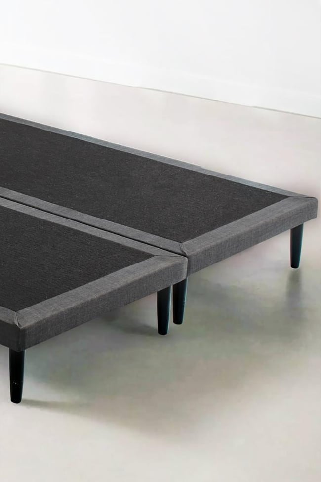 Niron Slim Baza ve Başlık Takımı 150x200 Çift Kişilik Gri Kumaş Kaplı Metal Karyola ve Başlık Seti