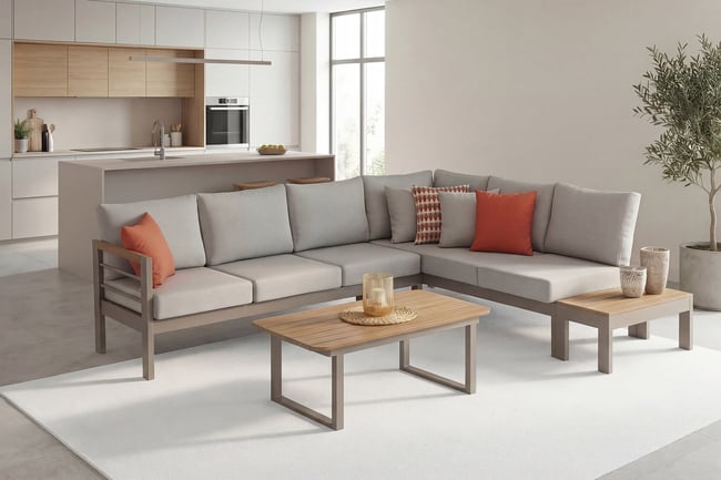 Erinöz Palermo Alüminyum Bahçe Balkon Köşe Takımı + Ahşap Sehpa