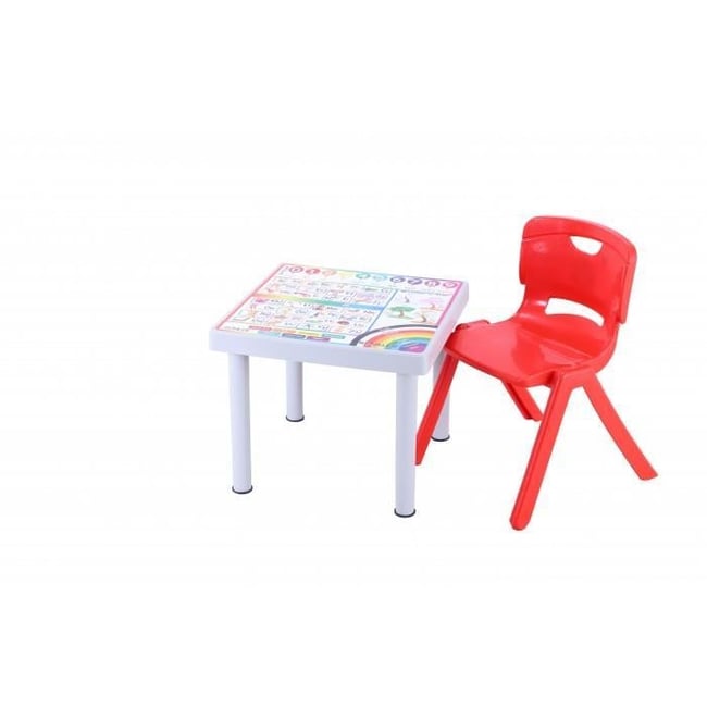 Sağlam Plastik Mandella Rubi Türkçe Desenli Çocuk Masası 1 Adet Nova Büyük Çocuk Koltuk Kırmızı