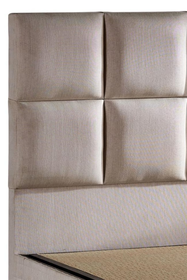 Star Baza ve Başlık Seti 150x200 cm Çift Kişilik Krem Keten Kumaşlı Lüks Baza ve Başlık Takımı