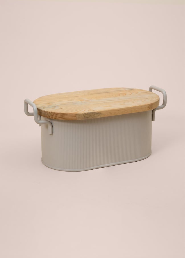 The Mia Stripe Ahşap Kapaklı Ekmek Saklama Kutusu Bej 40x22x18 cm