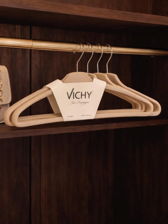 Vichy 5’Li Kaymaz Yüzeyli Askı 42,5 Cm – Bej Renk Elbise & Gömlek Askısı VCH-7023