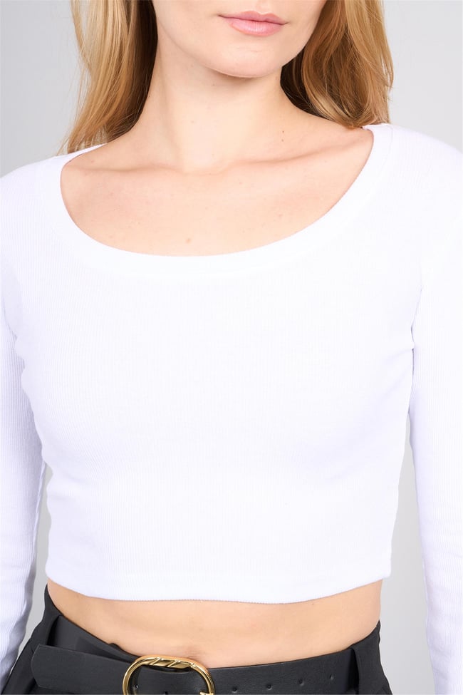 Aksoy K26 627-06 Beyaz Kadın Kare Yaka Crop Sweat