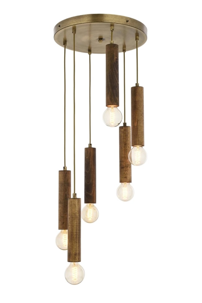 Avonni AV-1651-6ET Eskitme Kaplama Modern Avize E27 Ahşap 40 cm