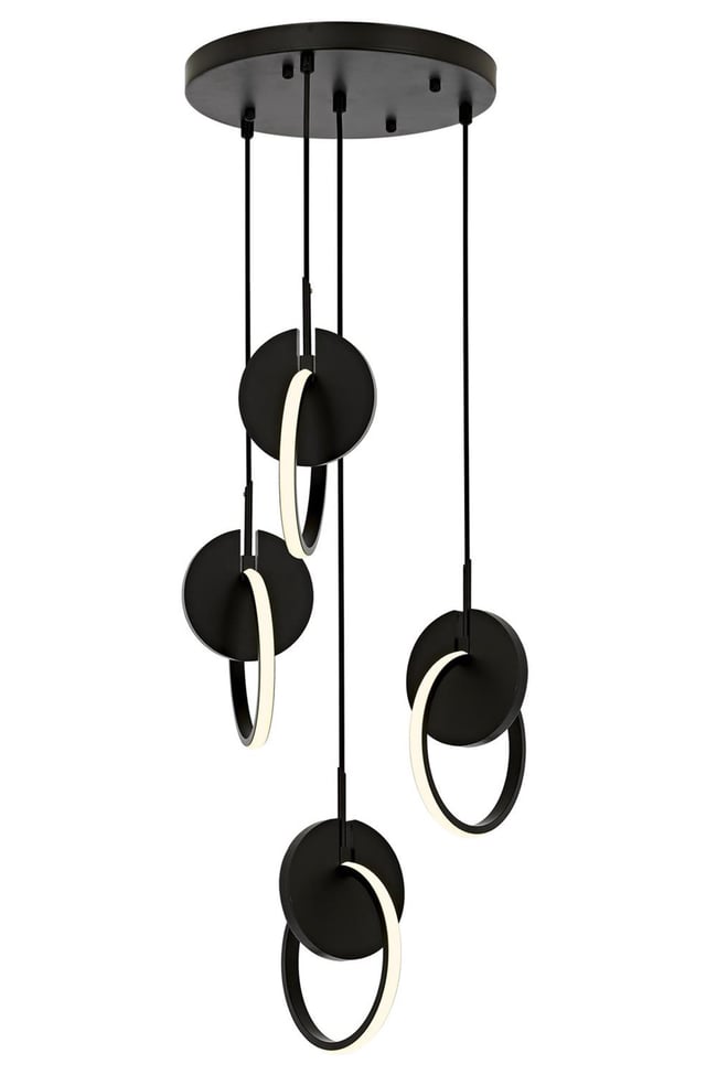 Avonni AV-1874-4T-BSY Siyah Boya Modern Avize LED Metal Ahşap 35 cm