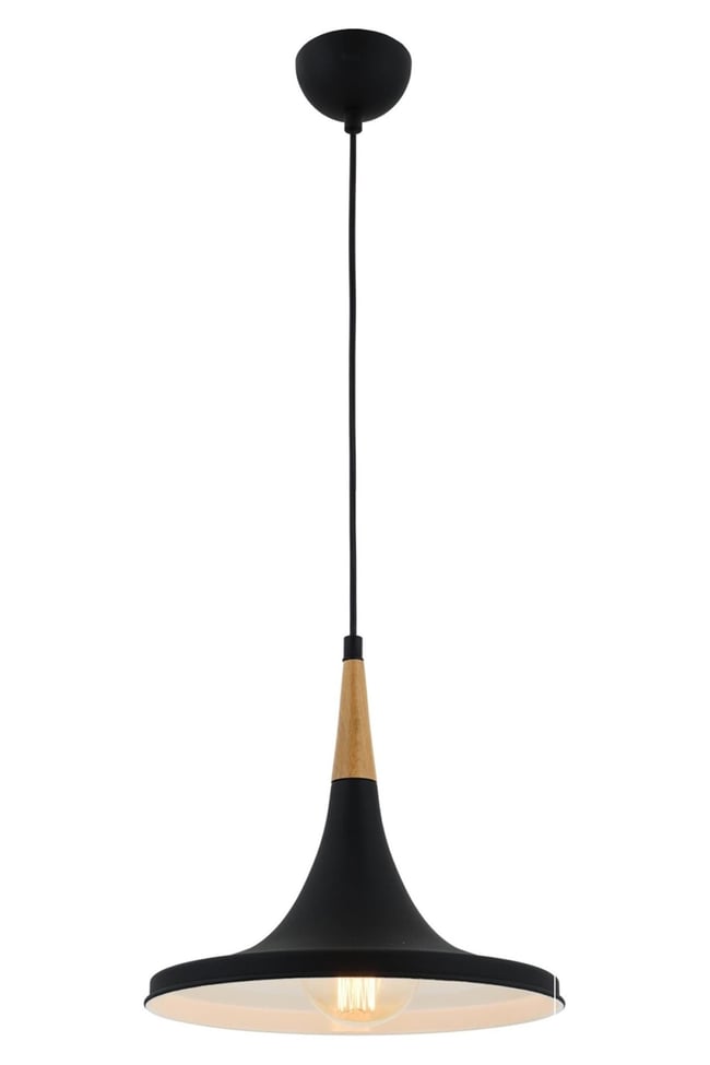 Avonni AV-4100-A6-BSY Siyah Boya Modern Avize E27 Metal Ahşap 32 cm