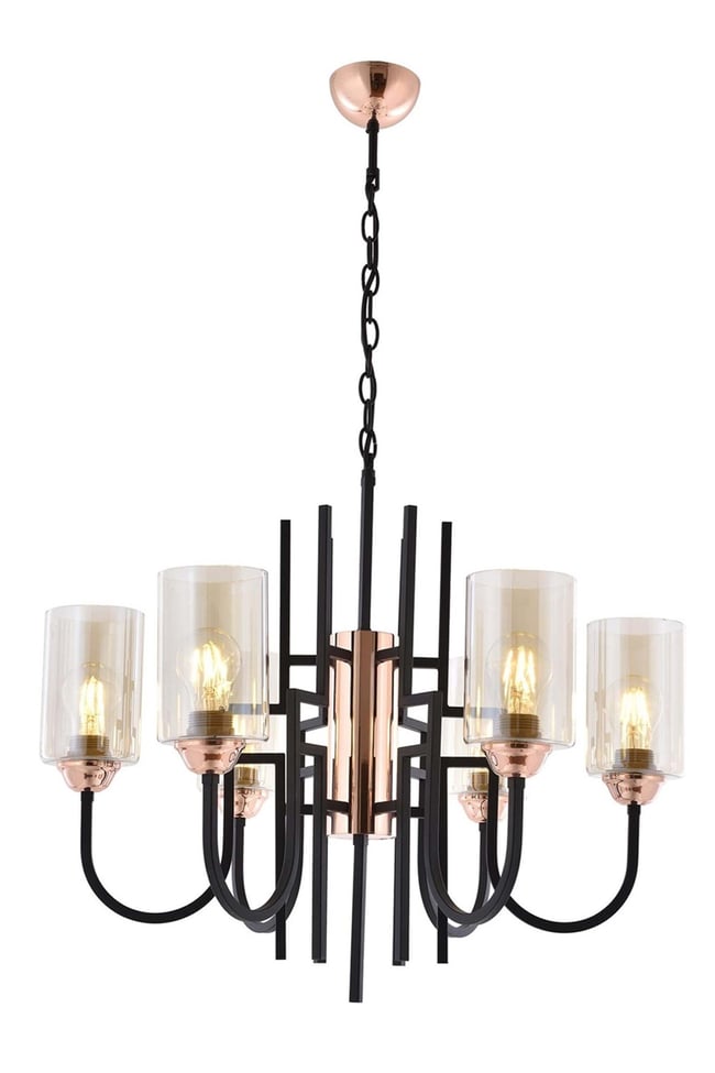 Avonni AV-4163-6BSY Siyah Boya Modern Avize E27 Metal Cam 62 cm