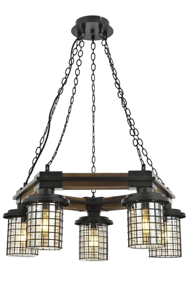 Avonni AV-4216-5ET Eskitme Kaplama Modern Avize E27 Metal Ahşap 50 cm