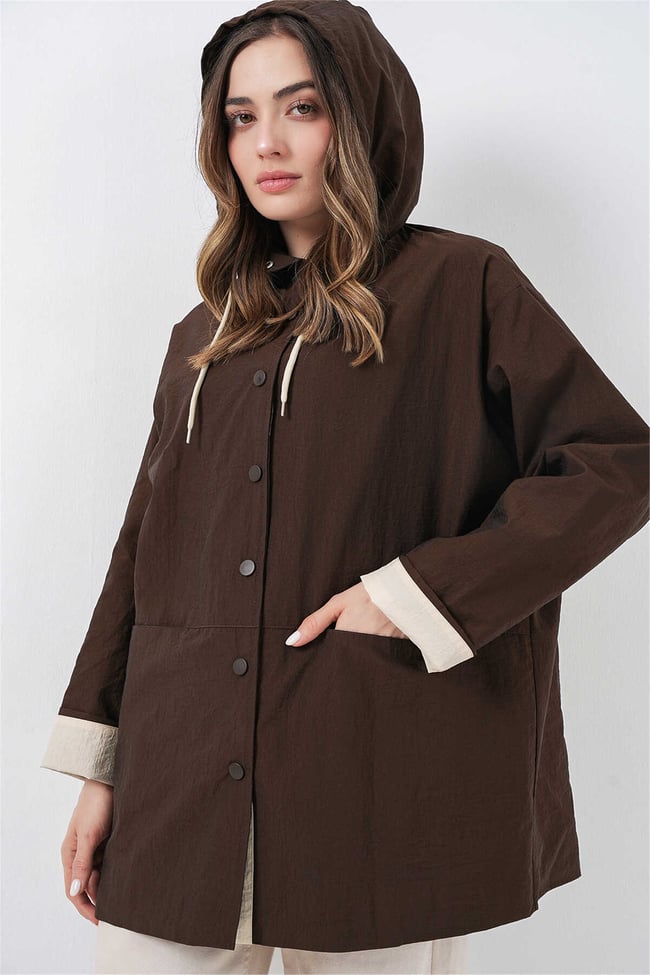 Bigdart 5972 Kahverengi Kadın Kapusonlu Trenc 36-42