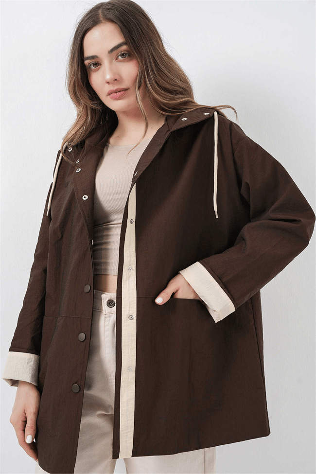 Bigdart 5972 Kahverengi Kadın Kapusonlu Trenc 36-42