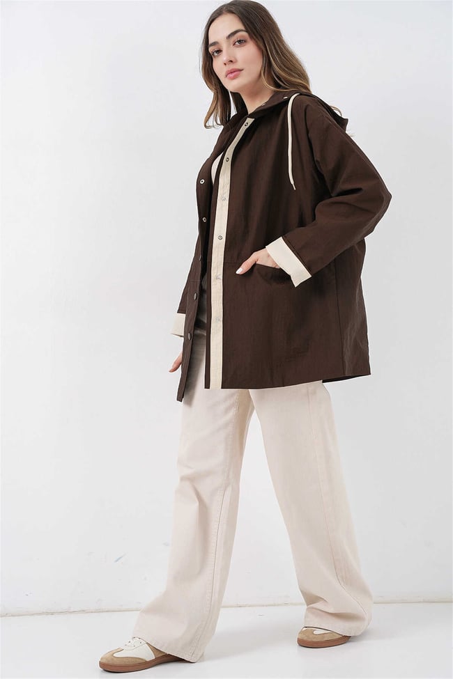 Bigdart 5972 Kahverengi Kadın Kapusonlu Trenc 36-42