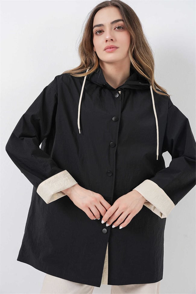 Bigdart 5972 Siyah Kadın Kapusonlu Trenc 36-42