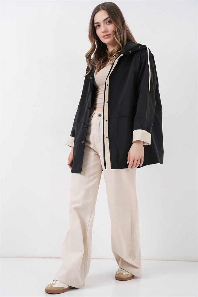 Bigdart 5972 Siyah Kadın Kapusonlu Trenc 36-42