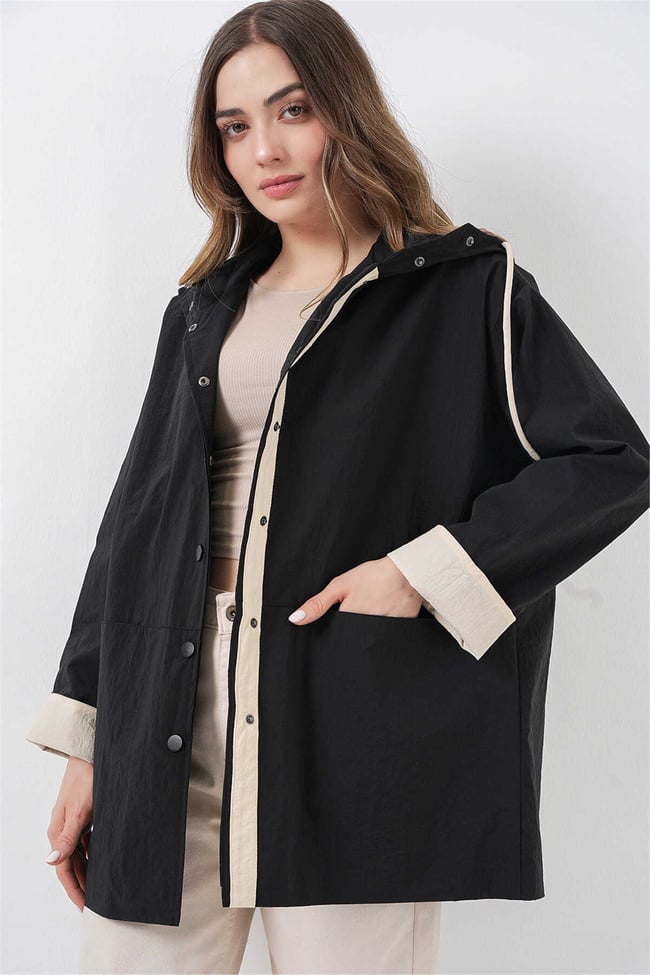 Bigdart 5972 Siyah Kadın Kapusonlu Trenc 36-42