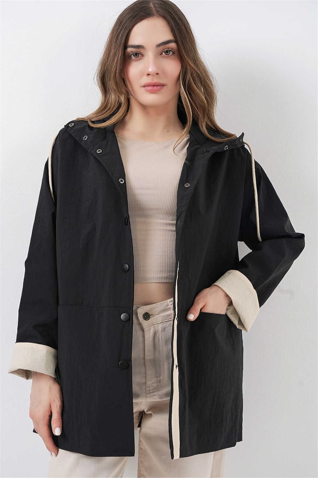 Bigdart 5972 Siyah Kadın Kapusonlu Trenc 36-42