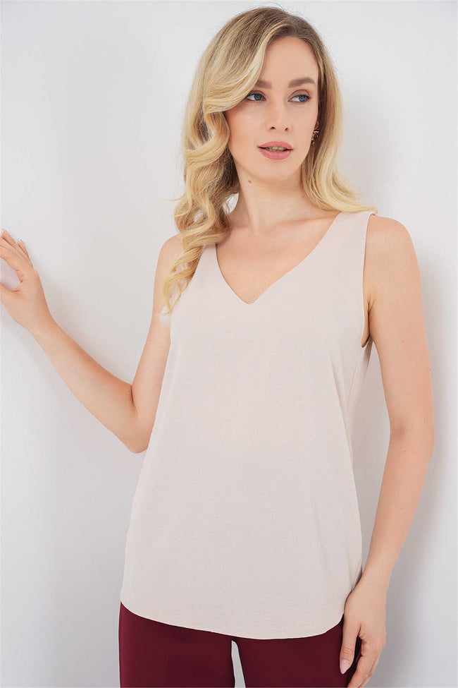 Bigdart 950 Krem Kadın Sıfır Kol Bluz 36-42