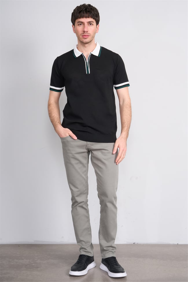 C.K Y26 803 Siyah Erkek Triko Fermuarlı Polo Yaka Tişört M-Xxl