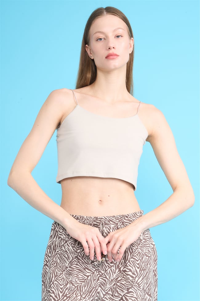 C.K Y26 8453 Fithit Byn Ip Askılı Penye Crop Atlet Vizon