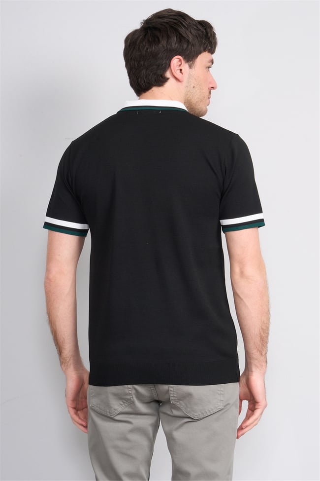C.K Y26 803 Siyah Erkek Triko Fermuarlı Polo Yaka Tişört M-Xxl