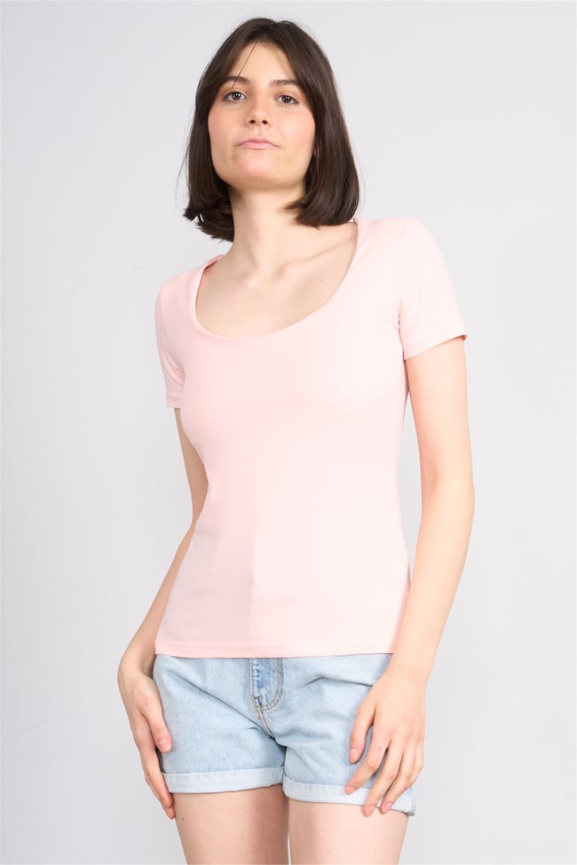 C.K Y26 8038 Pachie Byn U Yaka Basic T-shirt Pudra