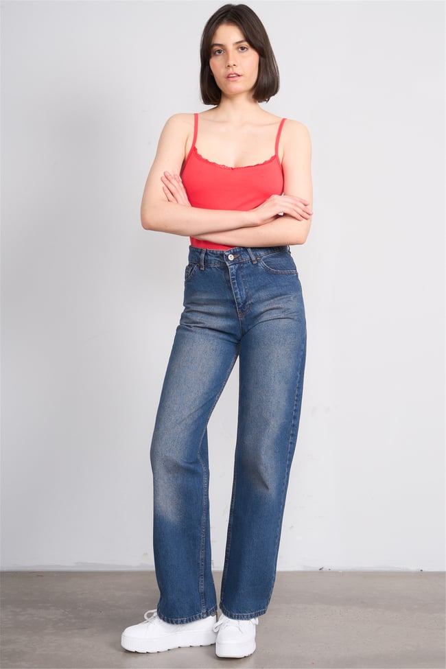 C.K Y26 8446 Fithit Byn Ip Askılı Dantellı Penye Atlet Nar Cıcegı