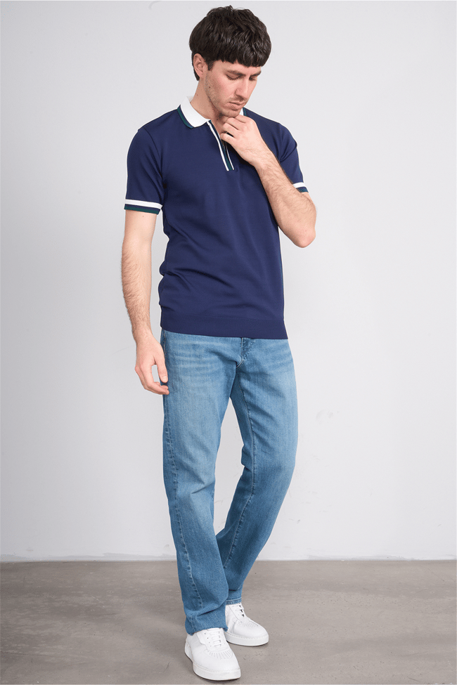 C.K Y26 803 Lacivert Erkek Triko Fermuarlı Polo Yaka Tişört M-Xxl
