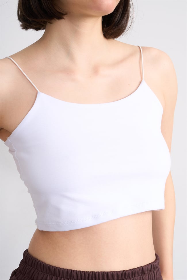 C.K Y26 8453 Fithit Byn Ip Askılı Penye Crop Atlet Beyaz