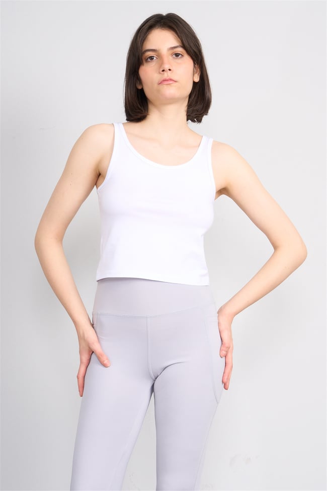 C.K Y26 8282 Fithit Byn Askılı Penye Crop Atlet Beyaz