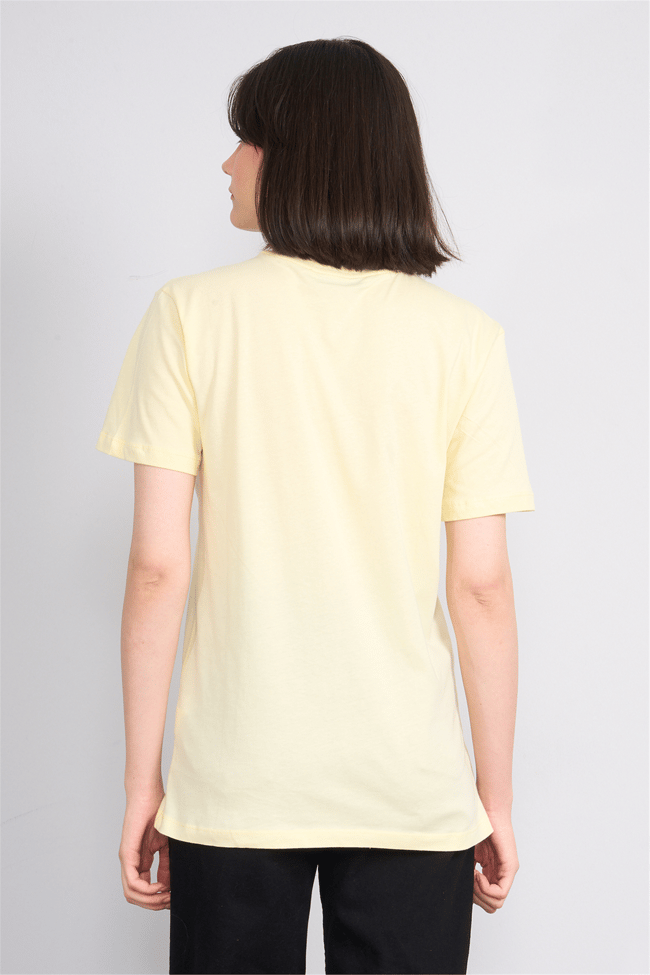 C.K Y26 8946 Fithit Kadın Bisiklet Yaka Regular Nakışlı T-shirt Uçuk Sarı