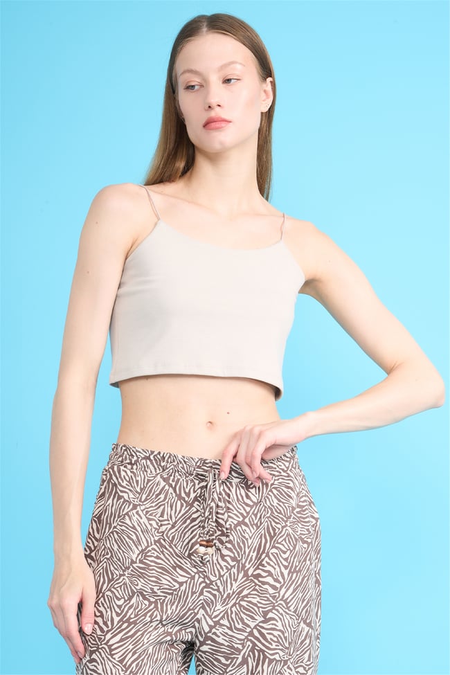 C.K Y26 8453 Fithit Byn Ip Askılı Penye Crop Atlet Vizon