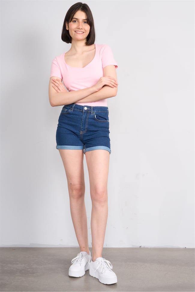 C.K Y26 8038 Pachie Byn U Yaka Basic T-shirt Pembe