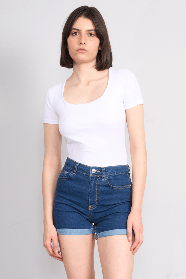 C.K Y26 8038 Pachie Byn U Yaka Basic T-shirt Beyaz